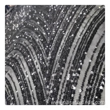 embroidered sequin lace fabric embroidery on black cloth embroidered fabric for dresses